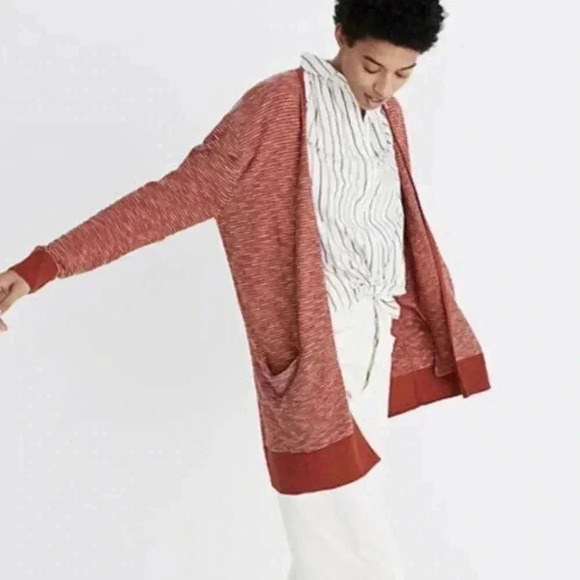 Madewell Cardigan Small Summer Ryder Red Rusty Torch Long Striped Cozy Bohemian - Picture 2 of 8